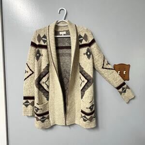 Lucky brand southwest Aztec open front duster cardigan‎ cream size small cotton
